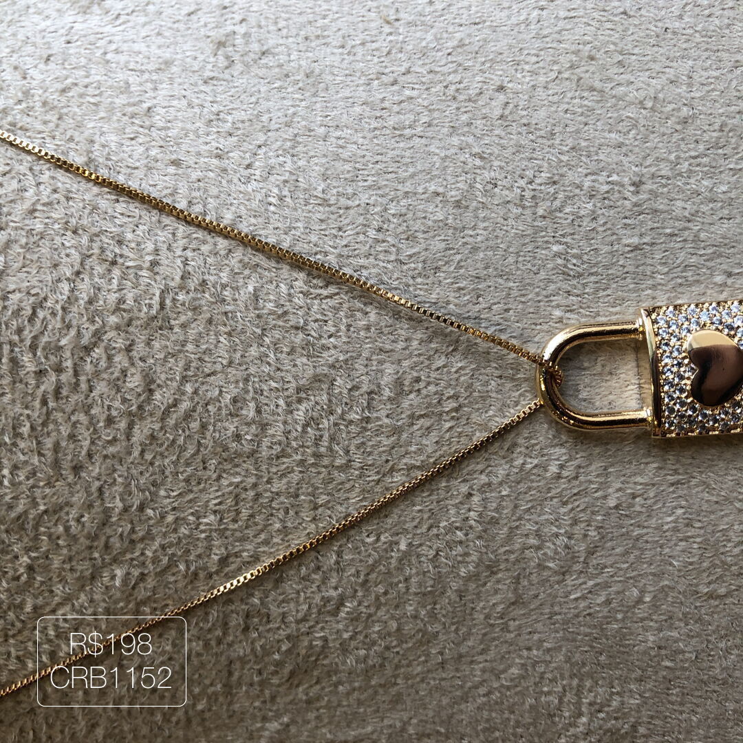 Colar C/ Pingente Cadeado Cravejado